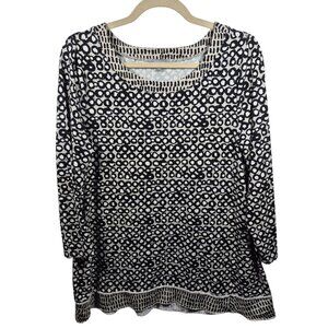 Habitat Top Womens S Tan Black Tunic 3/4 Sleeve Stretch Casual Comfort